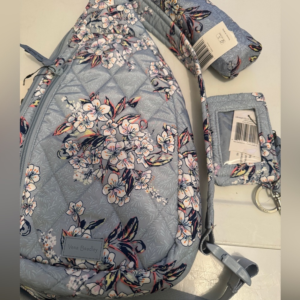 NWT Vera Bradley Cherry Blossoms sling backpack, umbrella, ID holder + lanyard